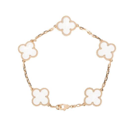 [Charm Aries]CLOVER 5 MOTIF ROCK CRYSTAL PINK GOLD BRACELET