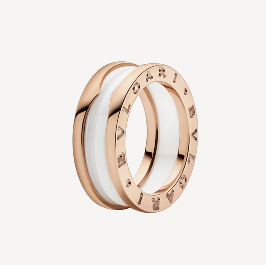 [Charm Aries]ZERO 1 TWO-BAND LOOPS AND WHITE CERAMIC SPIRAL PINK GOLD RING