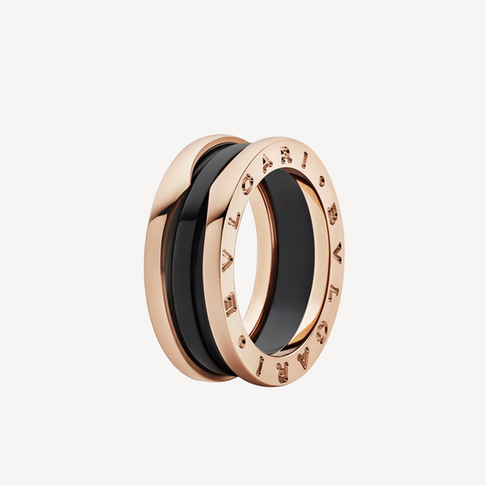 [Charm Aries]ZERO 1 TWO-BAND LOOPS AND BLACK CERAMIC PINK GOLD RING