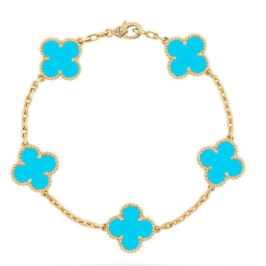 [Charm Aries]CLOVER 5 MOTIFS TURQUOISE BRACELET