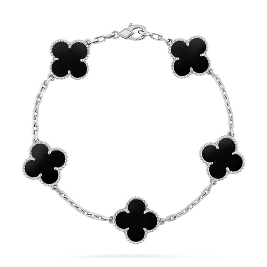 [Charm Aries]CLOVER 5 MOTIF ONYXS  BRACELET SILVER