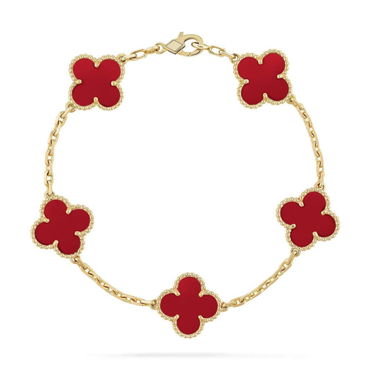 [Charm Aries]CLOVER 5 MOTIFS RED AGATE  BRACELET