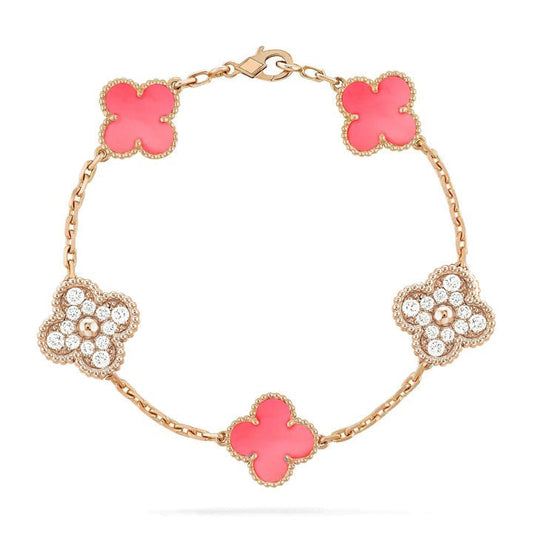 [Charm Aries]CLOVER 5 MOTIF DIAMOND PINK MOP PINK GOLD BRACELET