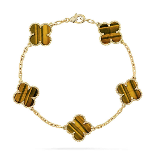 [Charm Aries]CLOVER  5 MOTIFS TIGER EYE BRACELET