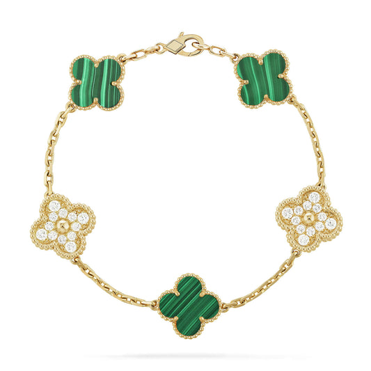 [Charm Aries]CLOVER  5 MOTIF MALACHITE DIAMOND BRACELET