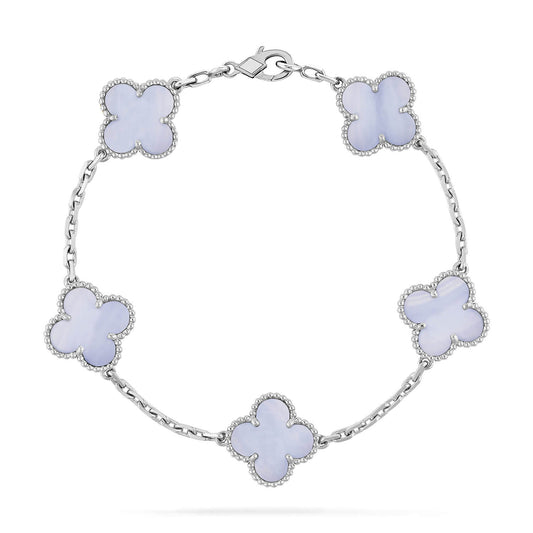 [Charm Aries]CLOVER  5 MOTIF PURPLE CHALCEDONY BRACELET SILVER