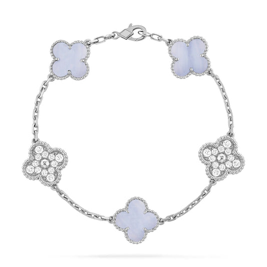 [Charm Aries]CLOVER  5 MOTIF DIAMOND PURPLE CHALCEDONY BRACELET SILVER