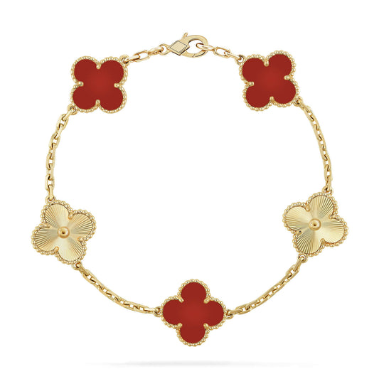 [Charm Aries]CLOVER  5 MOTIFS CARNELIAN GOLD BRACELET