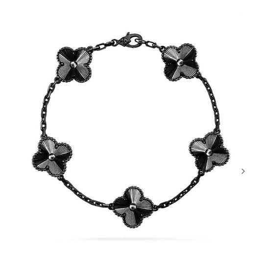 [Charm Aries]CLOVER 5 MOTIF BLACK BRACELET