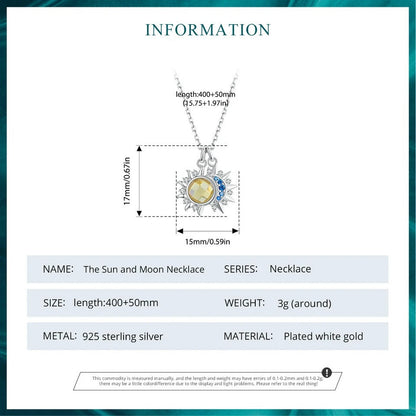 White Gold Plated Sun and Moon Necklace